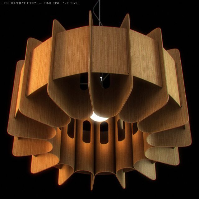 chandelier with wooden lampshade 01 3D Model .c4d .max .obj .3ds .fbx .stl .blend 