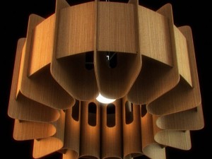chandelier with wooden lampshade 01 3D Model