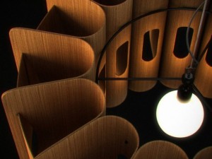 chandelier with wooden lampshade 01 3D Model