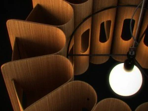 chandelier with wooden lampshade 01 3D Model