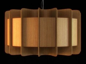 chandelier with wooden lampshade 01 3D Model