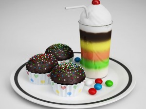 cgaxis party food  shake  cupcakes 13 3D Model