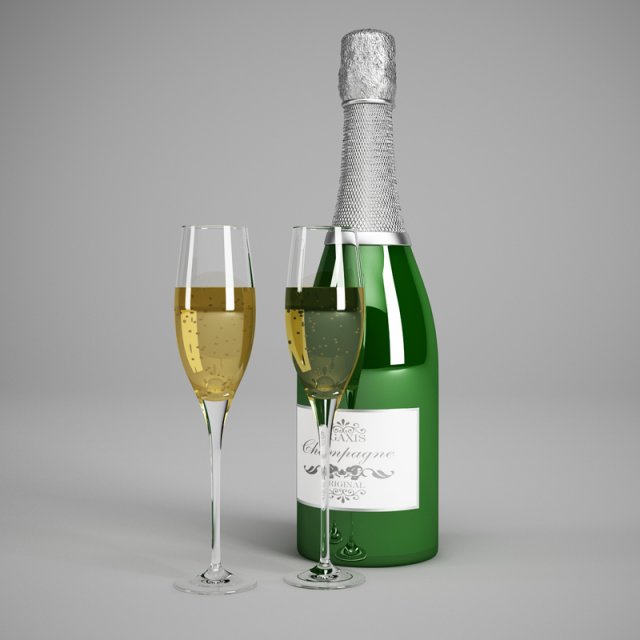 cgaxis champagne bottle glasses 22 3D Model .c4d .max .obj .3ds .fbx .stl .blend 