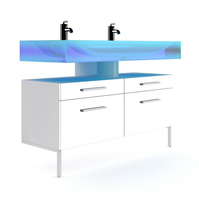 double blue glass sink 3D 模型 .c4d .max .obj .3ds .fbx .stl .blend