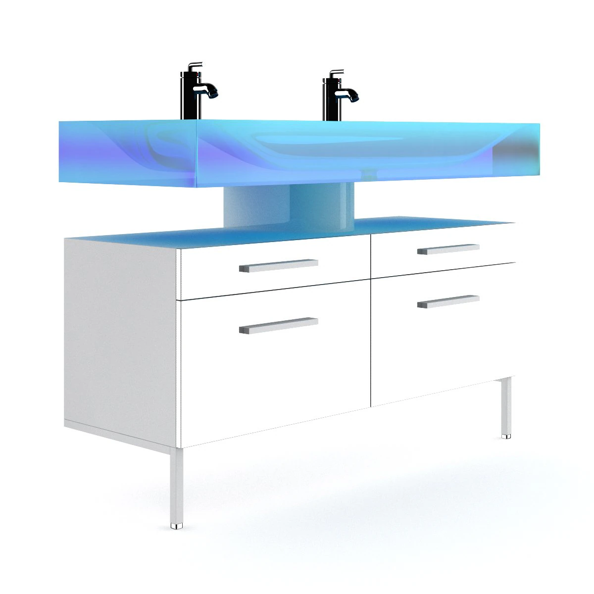 double blue glass sink 3D Model .c4d .max .obj .3ds .fbx .stl .blend