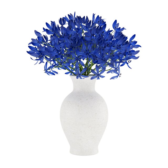 blue flowers in white vase 3D Модель .c4d .max .obj .3ds .fbx .stl .blend