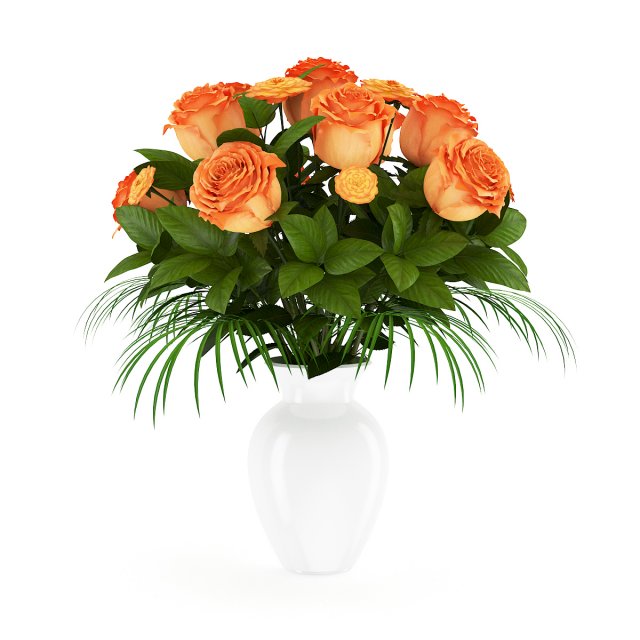 orange roses in white vase 3D Model .c4d .max .obj .3ds .fbx .stl .blend 