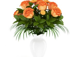 orange roses in white vase 3D Model