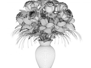 orange roses in white vase 3D Model
