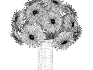 threecolor flowers in black vase 3D Model