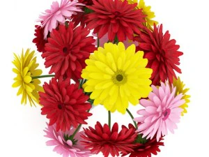 threecolor flowers in black vase 3D Model