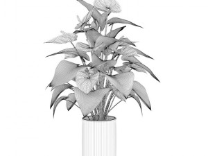 red flower in white pot 3D Model