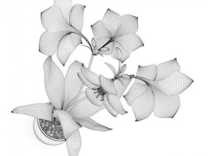 red flower in chrome pot 3D 모델