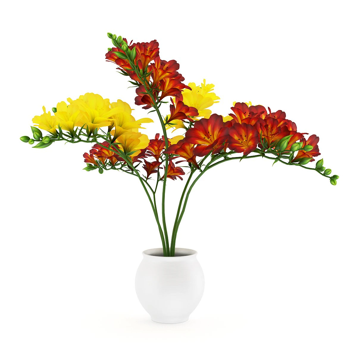 redyellow flowers in pot 3D Model .c4d .max .obj .3ds .fbx .stl .blend