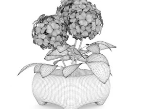 blue flower in stone pot 3D Model