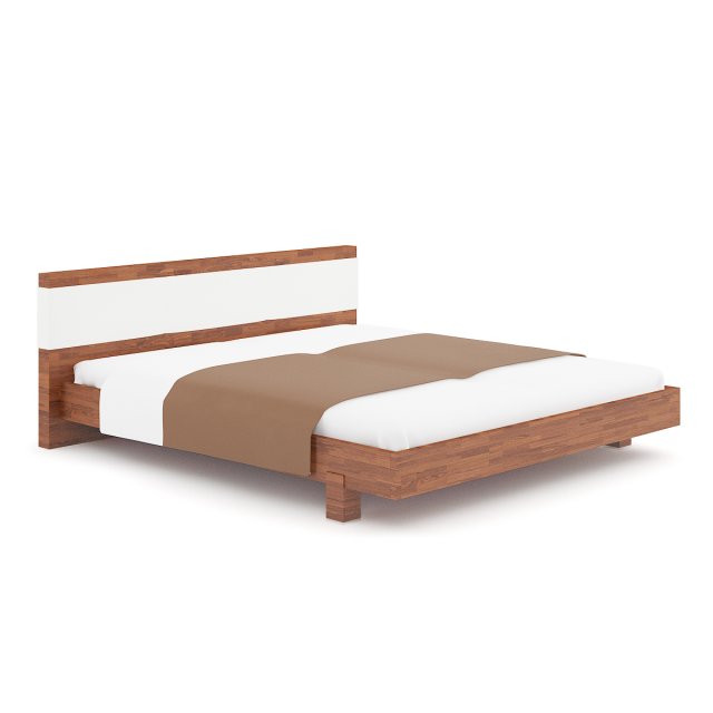 wooden bed with brown cover 3D मॉडल .c4d .max .obj .3ds .fbx .stl .blend 