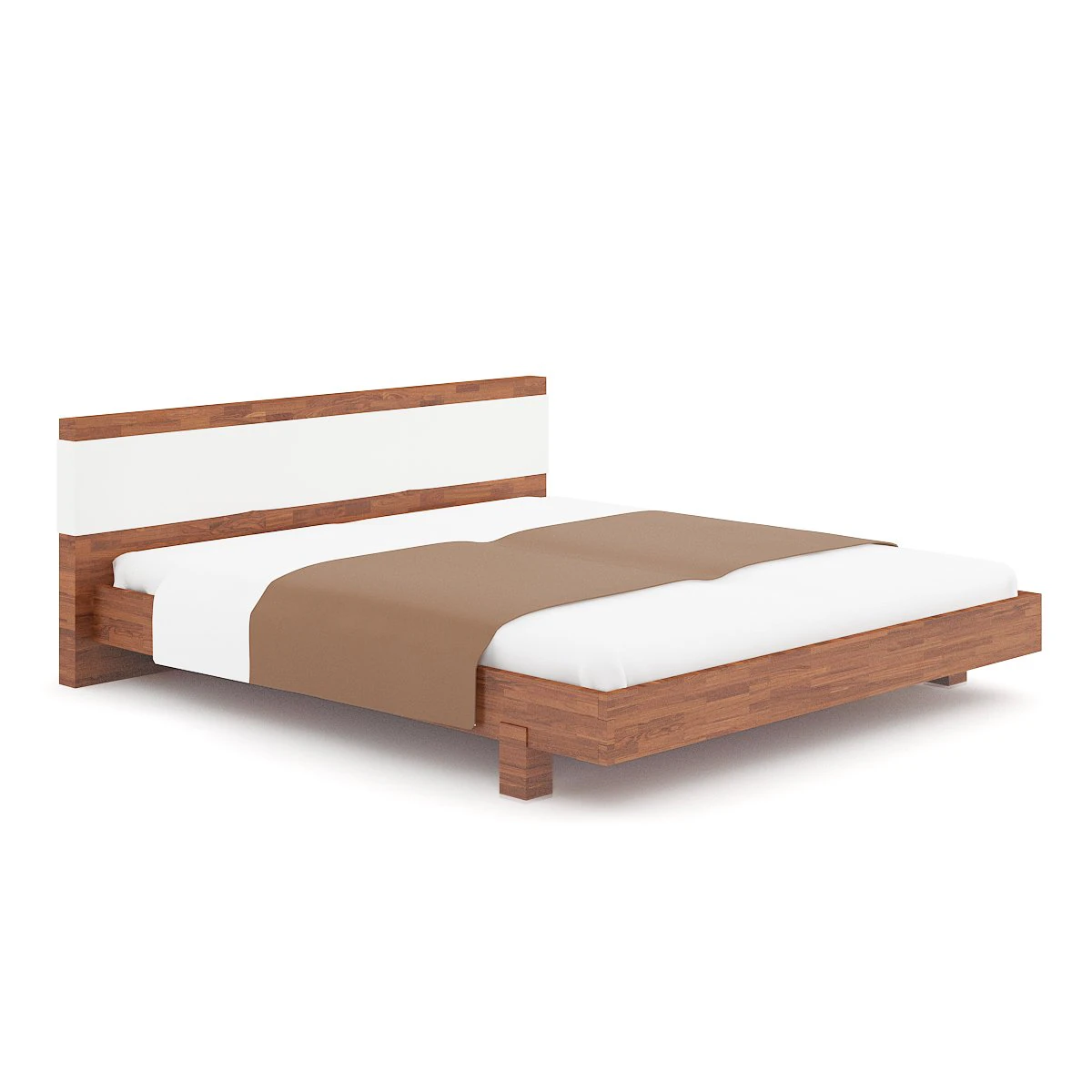 wooden bed with brown cover 3D Model .c4d .max .obj .3ds .fbx .stl .blend 