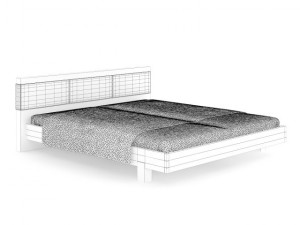 wooden bed with brown cover 3D मॉडल