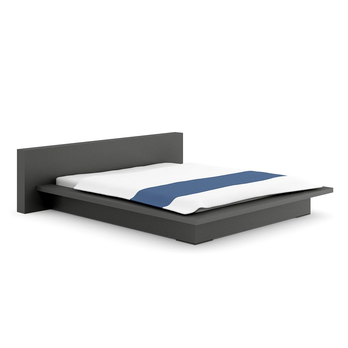 grey bed with whiteblue cover 3D Model .c4d .max .obj .3ds .fbx .stl .blend 