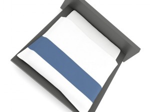grey bed with whiteblue cover 3D Model