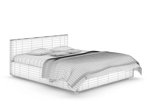 grey fabric bed with pillows 3D Model