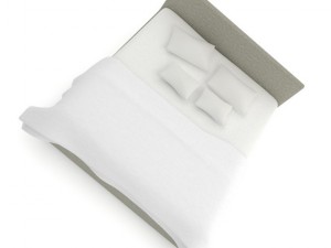 grey fabric bed with pillows 3D Model