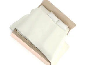 light wooden bed with pillows 3D Model