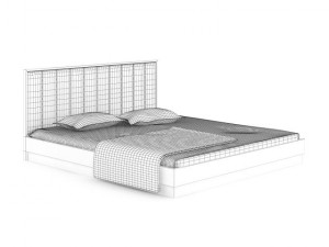 wooden bed with white pillows Modelo 3D