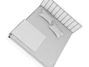 wooden bed with white pillows 3D Model