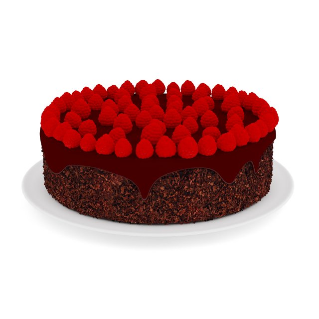 chocolate cake with raspberries 3D 模型 .c4d .max .obj .3ds .fbx .stl .blend 