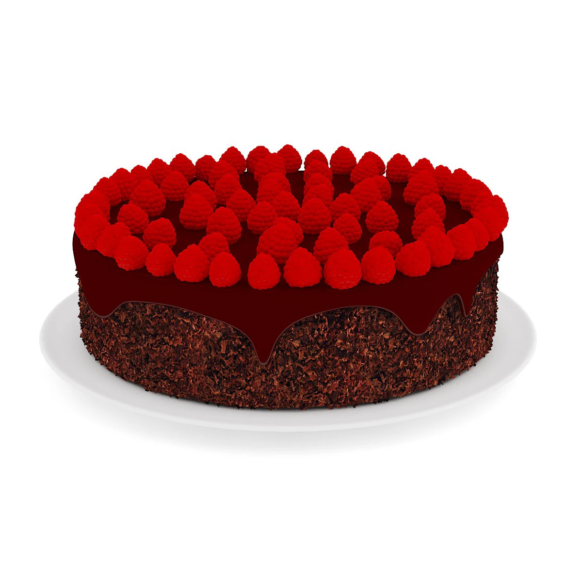 chocolate cake with raspberries 3D Model .c4d .max .obj .3ds .fbx .stl .blend 