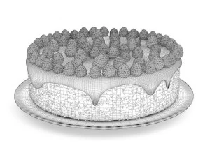 chocolate cake with raspberries 3D Model