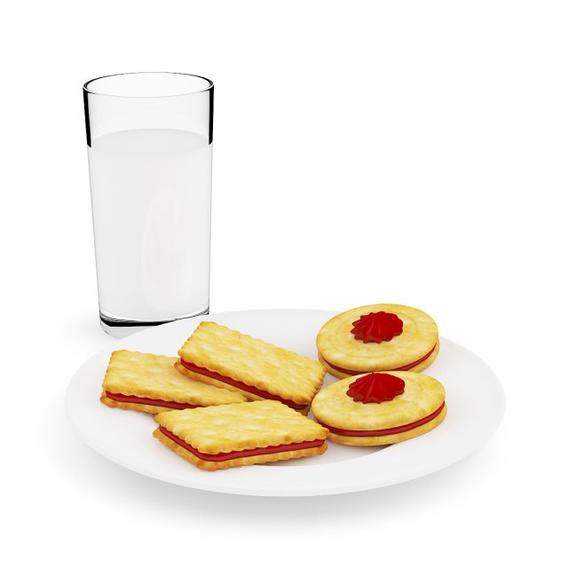 biscuits with milk 3D Model .c4d .max .obj .3ds .fbx .stl .blend 