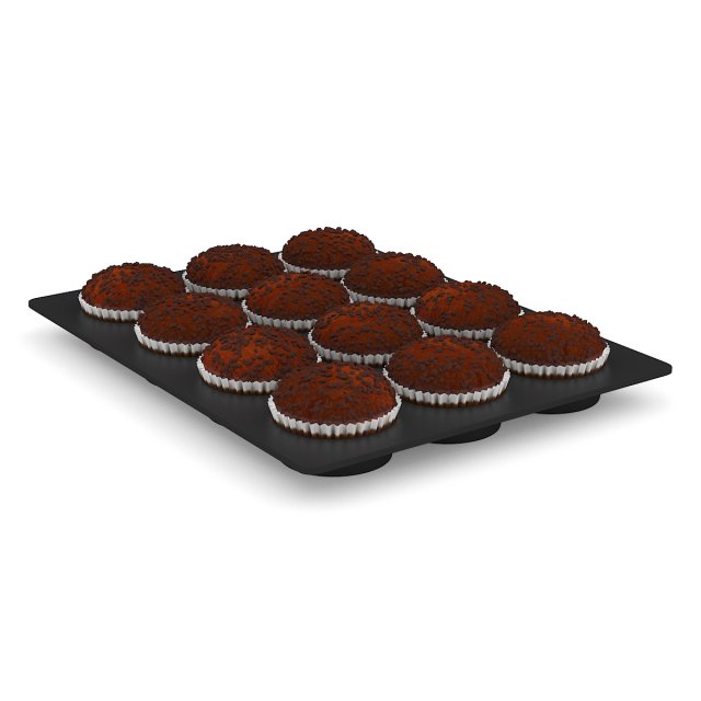 muffins on baking plate 3D Модель .c4d .max .obj .3ds .fbx .stl .blend 