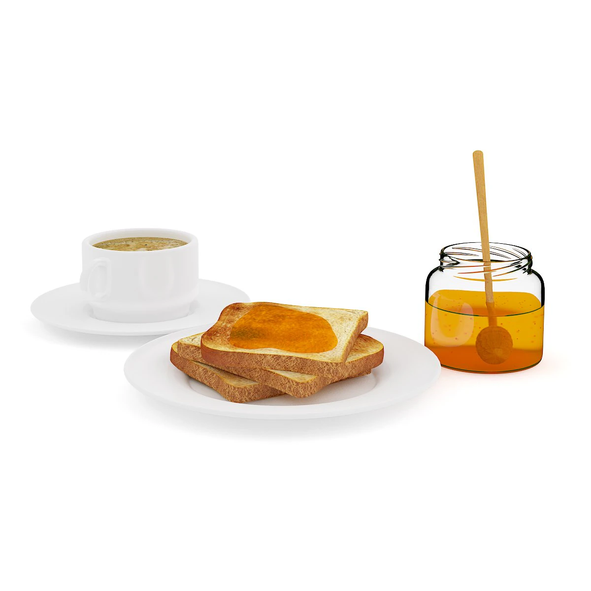 toast with honey and coffee 3D Model .c4d .max .obj .3ds .fbx .stl .blend 
