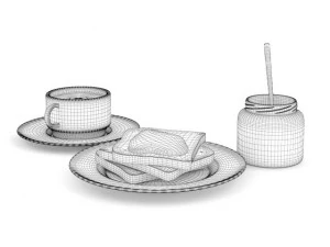 toast with honey and coffee 3D Model
