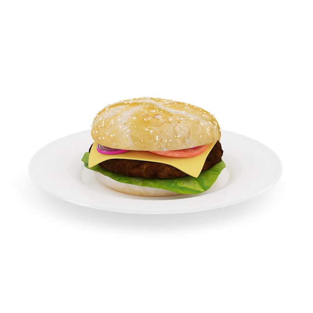 burger on plate Modelo 3D .c4d .max .obj .3ds .fbx .stl .blend 