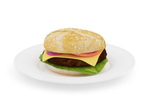burger on plate 3D Model