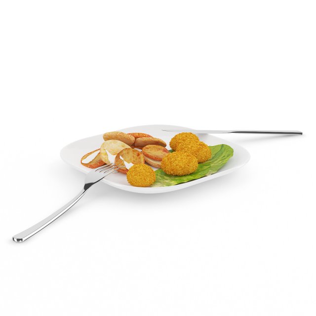 chicken nuggets with fried potatoes Modèle 3D .c4d .max .obj .3ds .fbx .stl .blend 