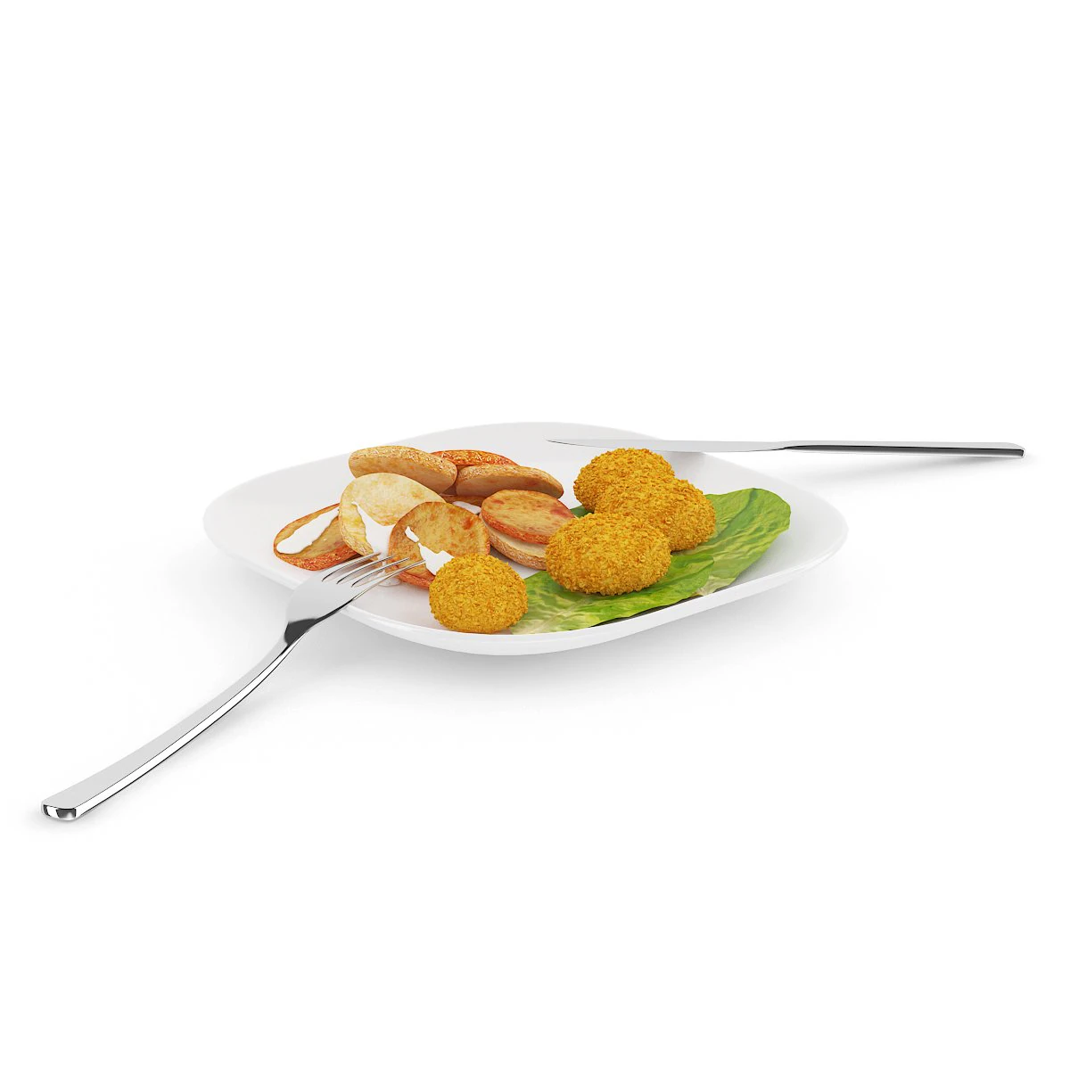chicken nuggets with fried potatoes 3D Model .c4d .max .obj .3ds .fbx .stl .blend