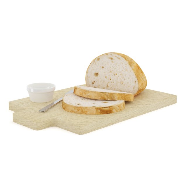 bread on cutting board 3D-Modell .c4d .max .obj .3ds .fbx .stl .blend 