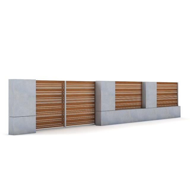concrete fence with gate 02 3D मॉडल .c4d .max .obj .3ds .fbx .stl .blend 