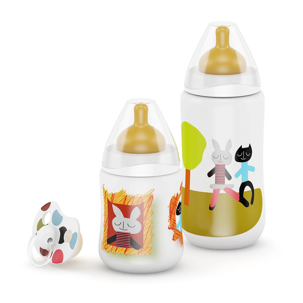 milk bottles and soother 3D Model .c4d .max .obj .3ds .fbx .stl .blend 