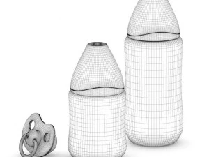 milk bottles and soother 3D Model