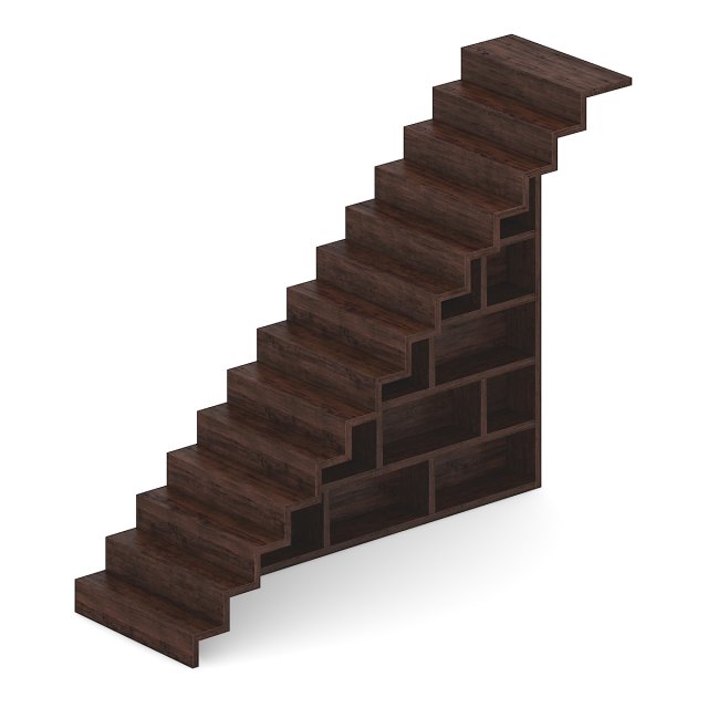 wooden stairs with bookshelf 3D 模型 .c4d .max .obj .3ds .fbx .stl .blend 