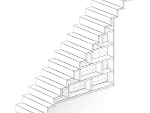 wooden stairs with bookshelf 3D 模型