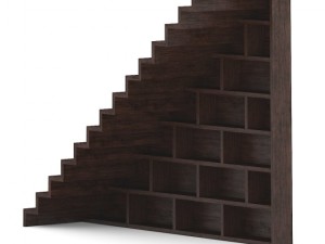 wooden stairs with bookshelf 3D 模型