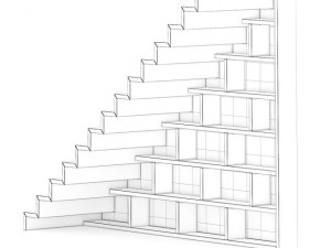 wooden stairs with bookshelf 3D 模型