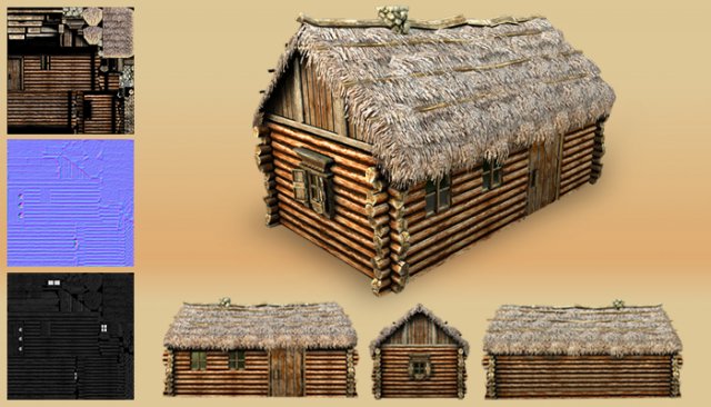 wooden thatch house 3D 模型 .c4d .max .obj .3ds .fbx .stl .blend 