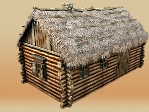 wooden thatch house 3D 模型